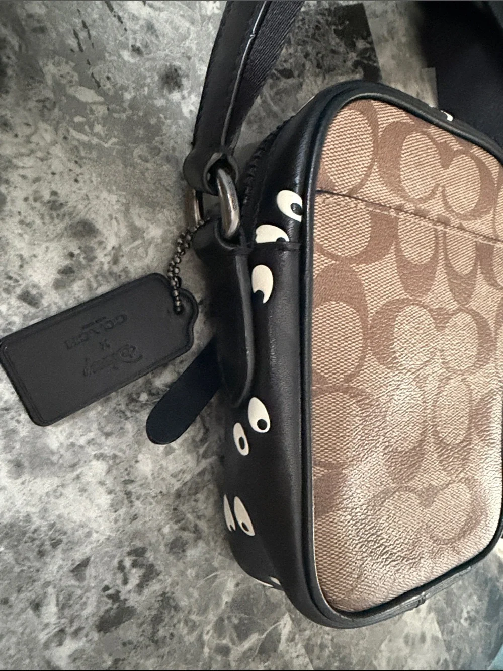 Coach Brown Signature Canvas Messenger Crossbody with Black Strap